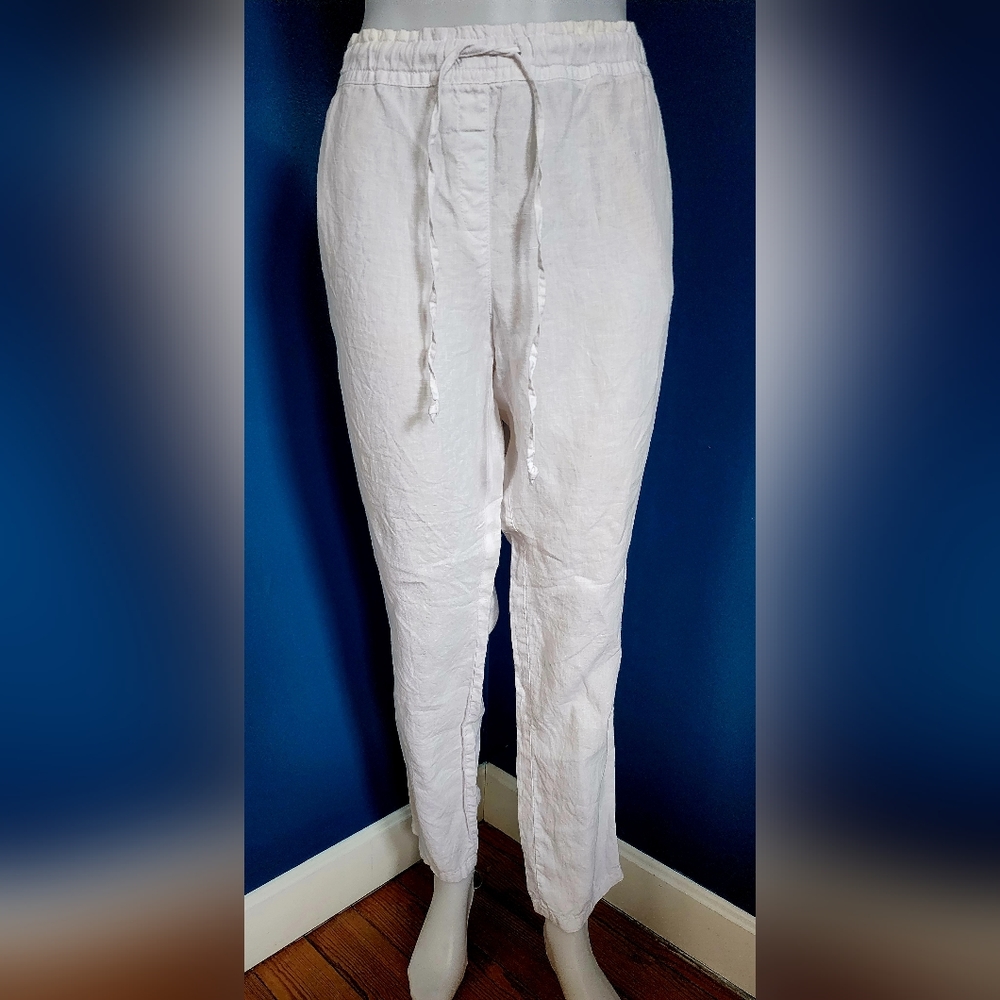 Womens Brax Feel Good White Linen Elastic Waist Draw String Medium